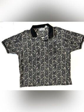 Michael Austin Black Polo with Cream Golf Motif